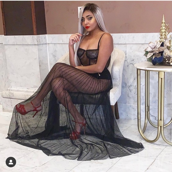 long mesh dress with black rhinestones - Picture 2 of 4